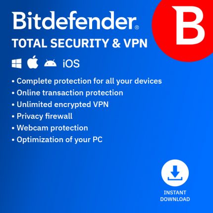 Bitdefender Total Security + VPN | Various User Options - Digital Licence